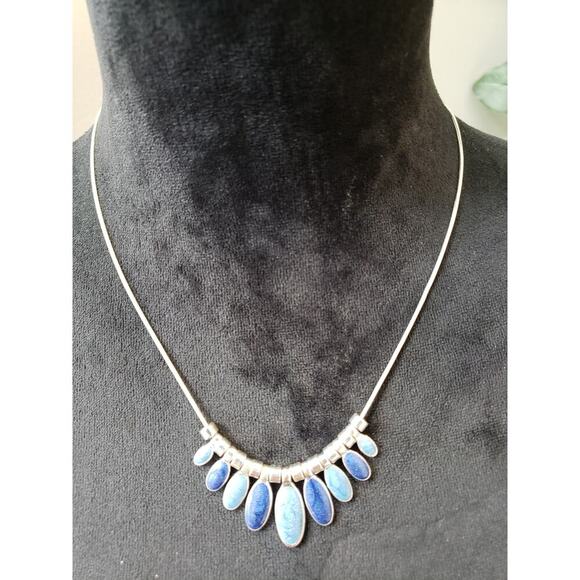 Women's Blue Teardrop Pendant Necklace Silver Chain Lobster Clasp Elegant - Picture 2 of 5